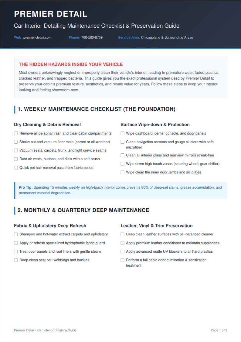 Premier Detail Car Interior Detailing Maintenance Checklist & Preservation Guide — page 1